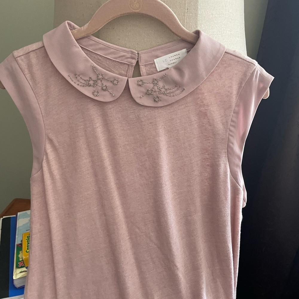 Pink Sleeveless Top with Embellished Collar